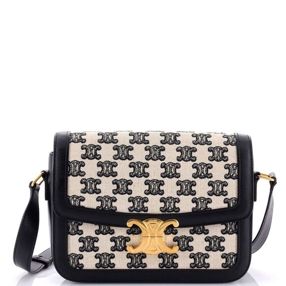 Celine Triomphe Shoulder Bag Triomphe Canvas Medium Black - Picture 1 of 8